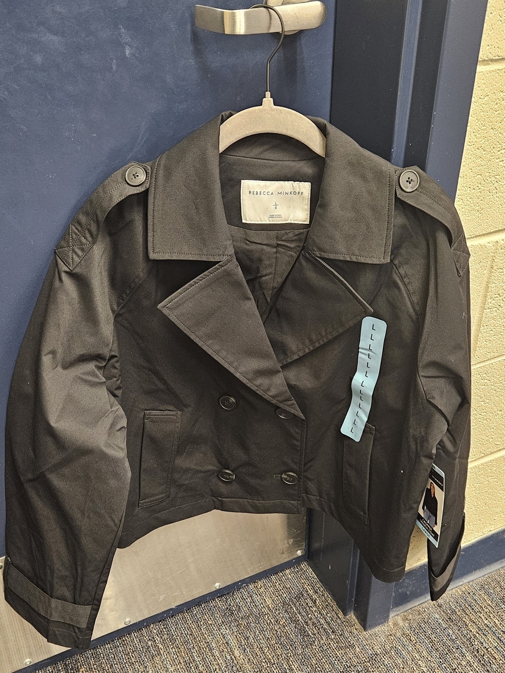 Rebecca Minkoff Black Cropped Double-Breasted Trench Jacket L